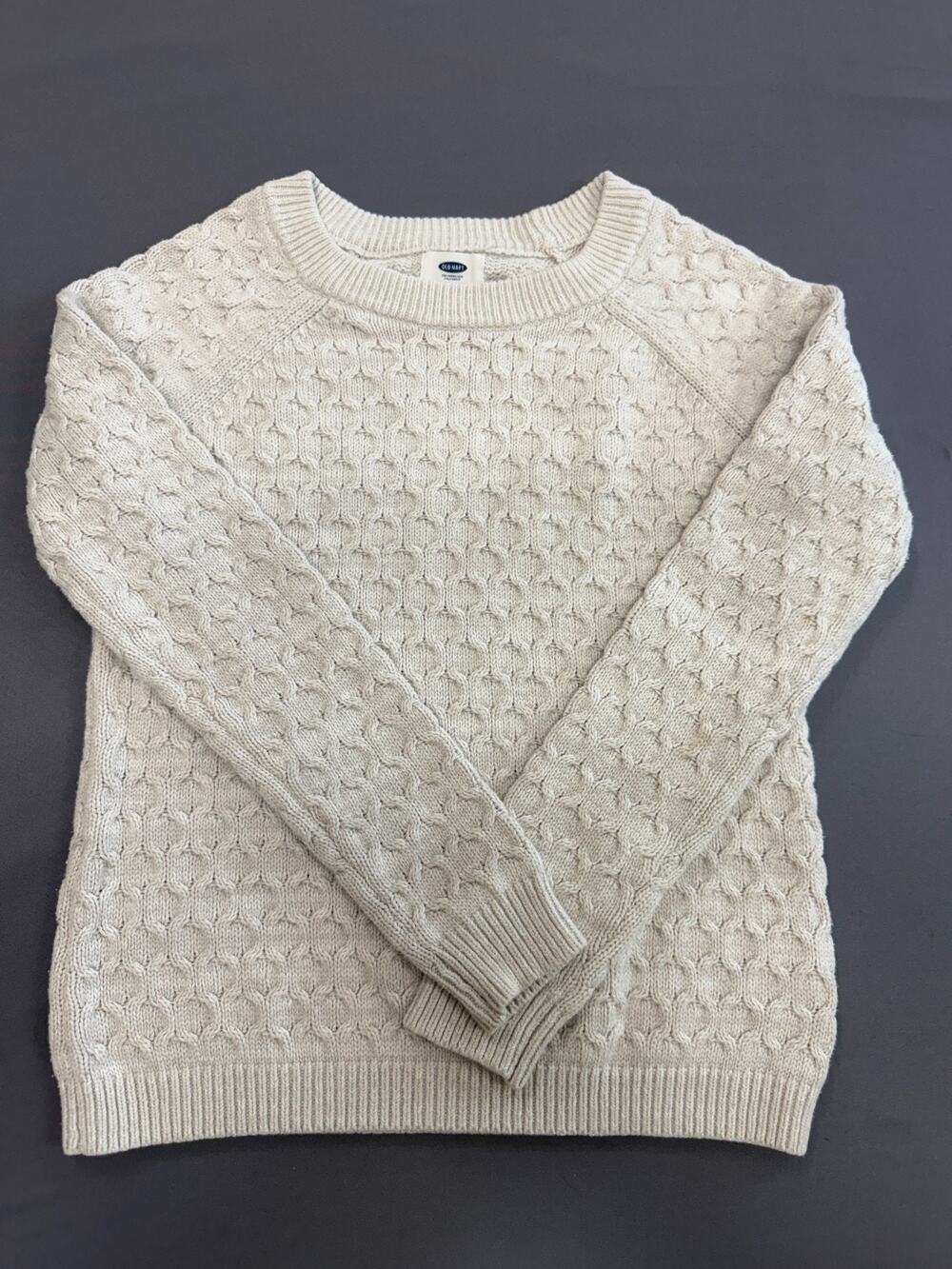 Old Navy Women's Cable Knit Sweater Size M Gray Crew Neck Pullover Long Sle